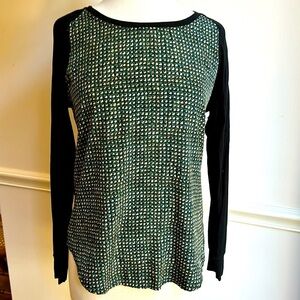 Olivia Moon Women's Blouse Top
Size Medium Black/Teal Blue Geometric EUC